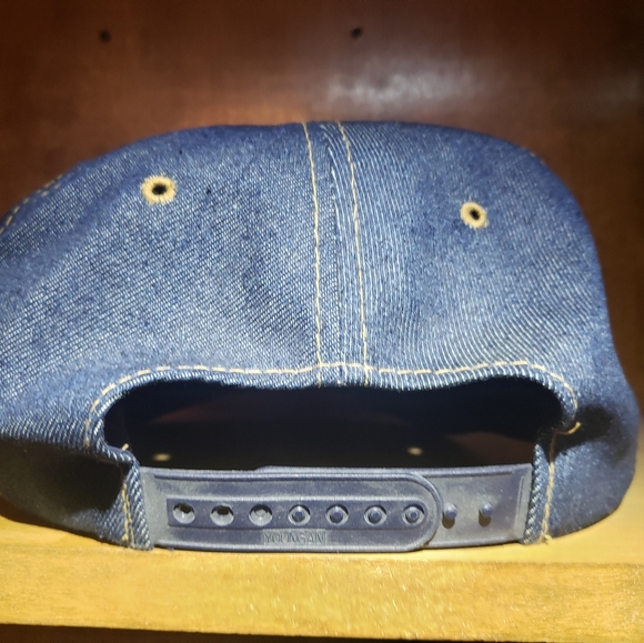 Vintage Denim Trucker Hat Cap SnapBack Blue Gold - Picture 4 of 8
